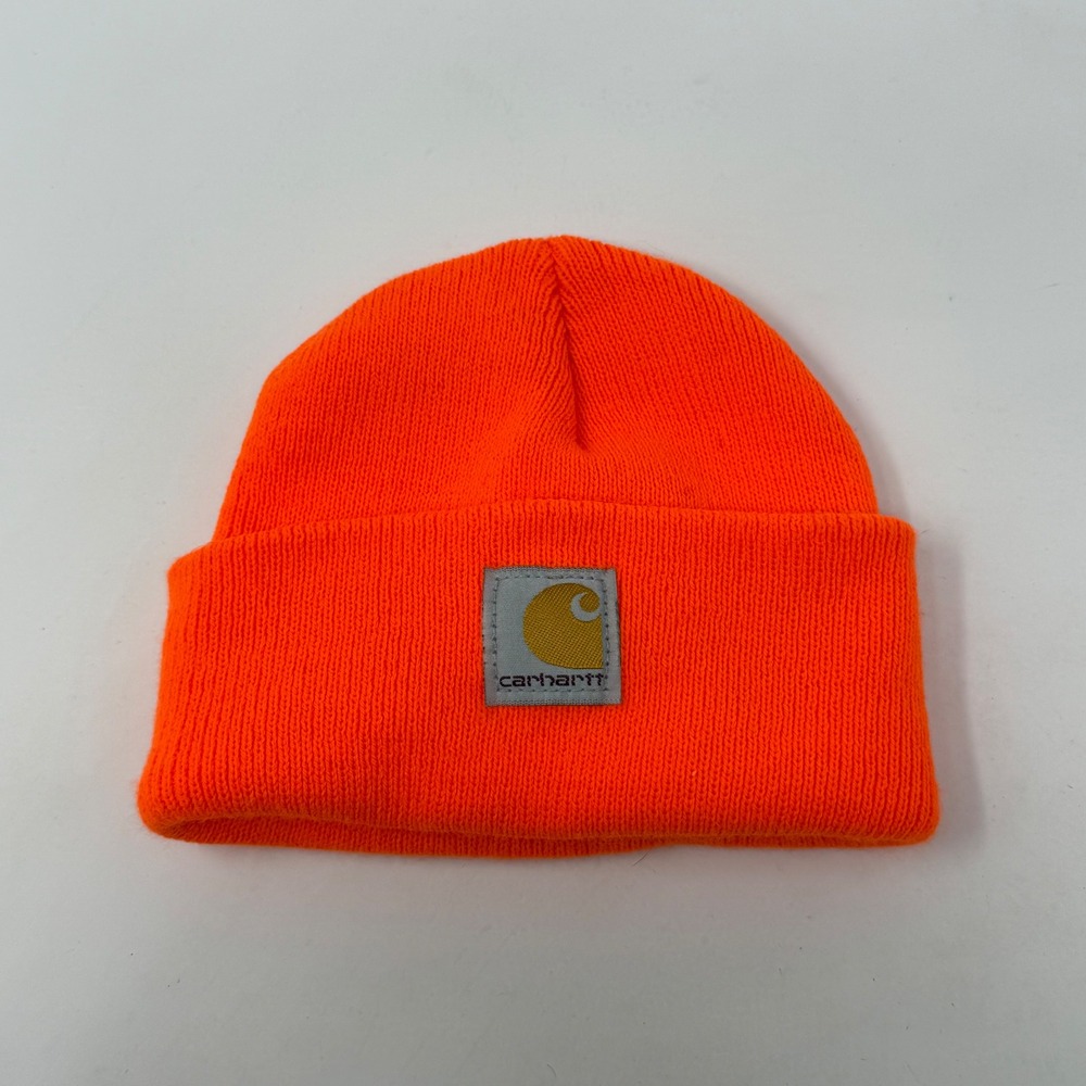 Carhartt Youth Acrylic Watch Hat Beanie Blaze Orange Cuffed Knit Logo Patch A18